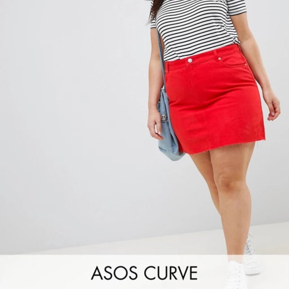 ASOS DESIGN Curve denim mini skirt in red